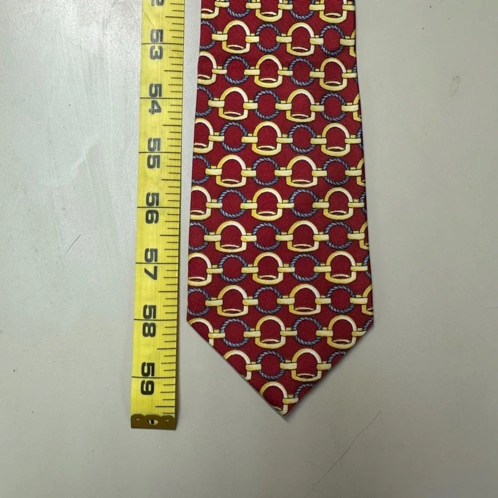 Thomas Pink London Mens Silk Tie Red Gold Navy Blue Equestrian Link England
